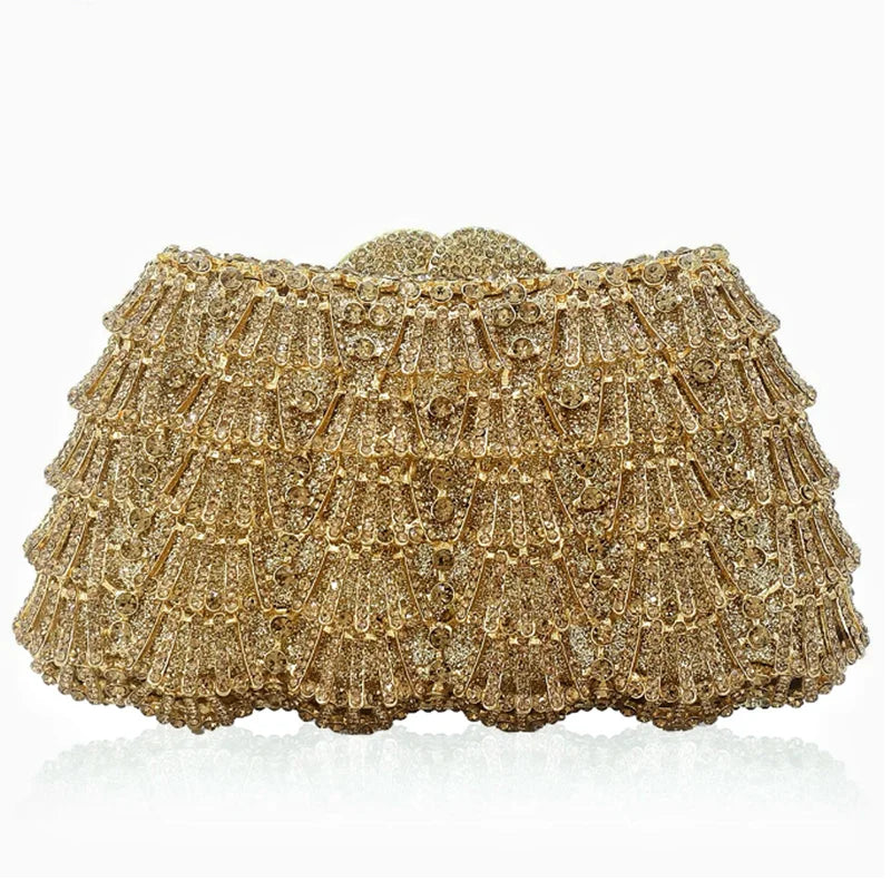 Personality Hollow out styling Gold Diamond Wedding Dress Bags Bridal Crystal Handbags Purses Metal Women Rhinestones Clutch