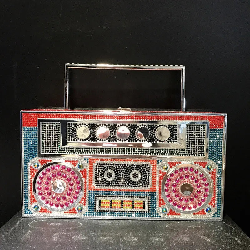 Personality Sound recorder out styling Gold Diamond Wedding Dress Bridal Crystal Purses Metal Women Rhinestones Clutch Purse
