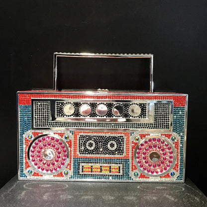 Personality Sound recorder out styling Gold Diamond Wedding Dress Bridal Crystal Purses Metal Women Rhinestones Clutch Purse