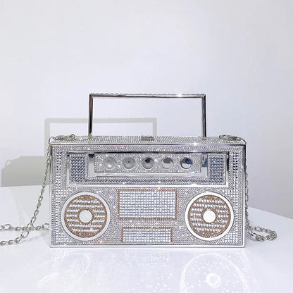 Personality Sound recorder out styling Gold Diamond Wedding Dress Bridal Crystal Purses Metal Women Rhinestones Clutch Purse