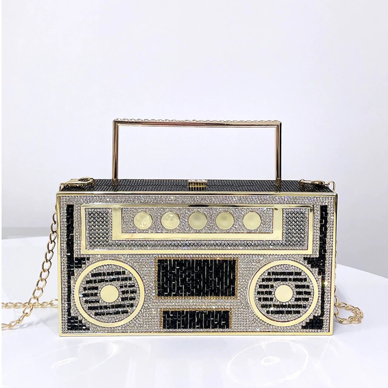 Personality Sound recorder out styling Gold Diamond Wedding Dress Bridal Crystal Purses Metal Women Rhinestones Clutch Purse
