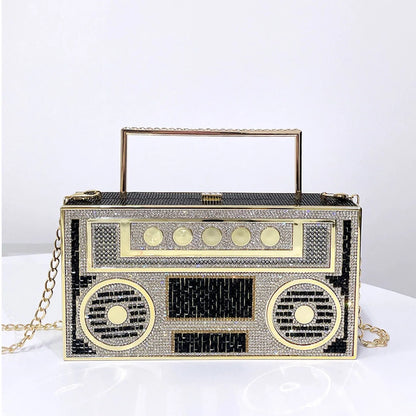 Personality Sound recorder out styling Gold Diamond Wedding Dress Bridal Crystal Purses Metal Women Rhinestones Clutch Purse