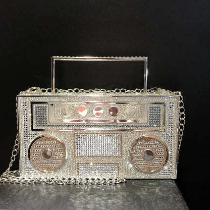 Personality Sound recorder out styling Gold Diamond Wedding Dress Bridal Crystal Purses Metal Women Rhinestones Clutch Purse