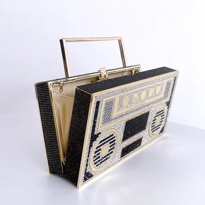 Personality Sound recorder out styling Gold Diamond Wedding Dress Bridal Crystal Purses Metal Women Rhinestones Clutch Purse