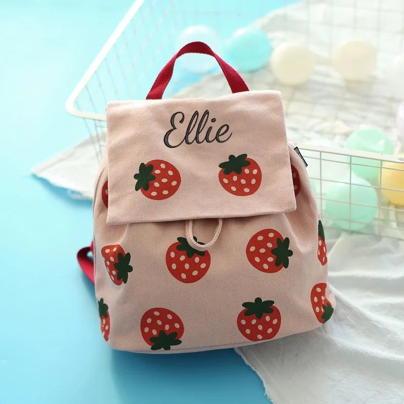 Personalized Backpacks Women Kawaii Fruits Printed Sweet Mori Girls Portable Students Canvas Rucksack Embroidery Name School Bag
