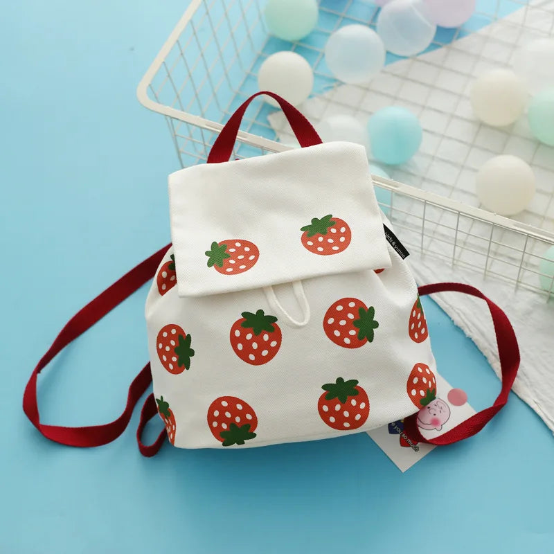 Personalized Backpacks Women Kawaii Fruits Printed Sweet Mori Girls Portable Students Canvas Rucksack Embroidery Name School Bag