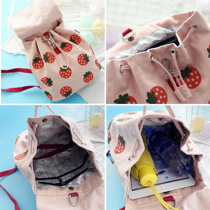Personalized Backpacks Women Kawaii Fruits Printed Sweet Mori Girls Portable Students Canvas Rucksack Embroidery Name School Bag