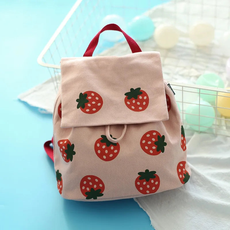 Personalized Backpacks Women Kawaii Fruits Printed Sweet Mori Girls Portable Students Canvas Rucksack Embroidery Name School Bag