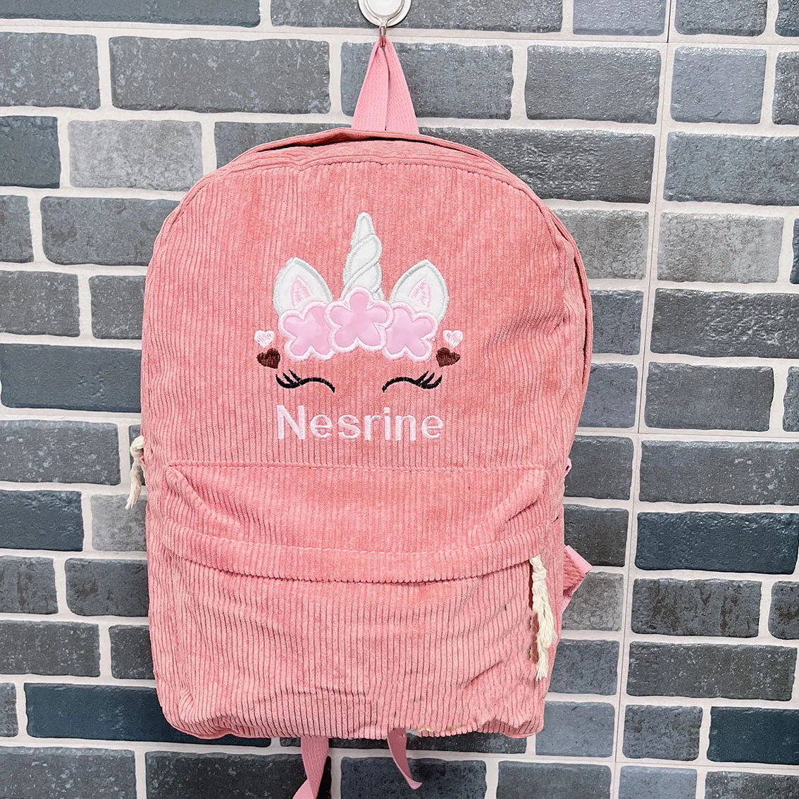Personalized Embroidered Corduroy Large Capacity Backpack Back To School Bag Custom School Unicorn Backpack Embroidered Backpack