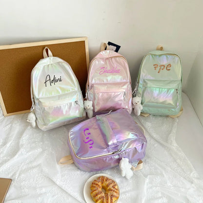 Personalized Embroidered Fashion Hologram Backpack Laser Shiny School Backpack Custom Any Name Daypack