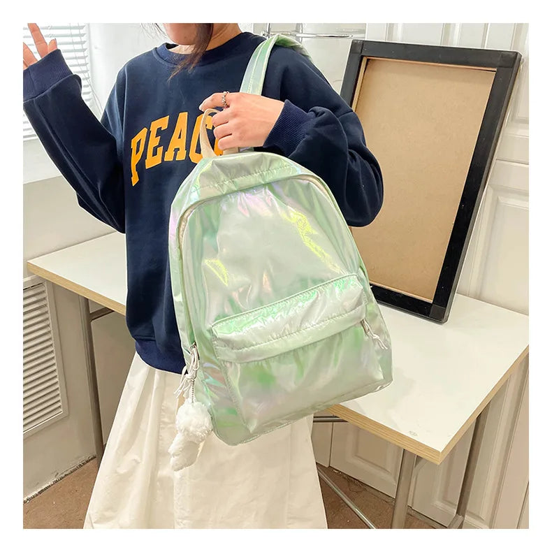 Personalized Embroidered Fashion Hologram Backpack Laser Shiny School Backpack Custom Any Name Daypack