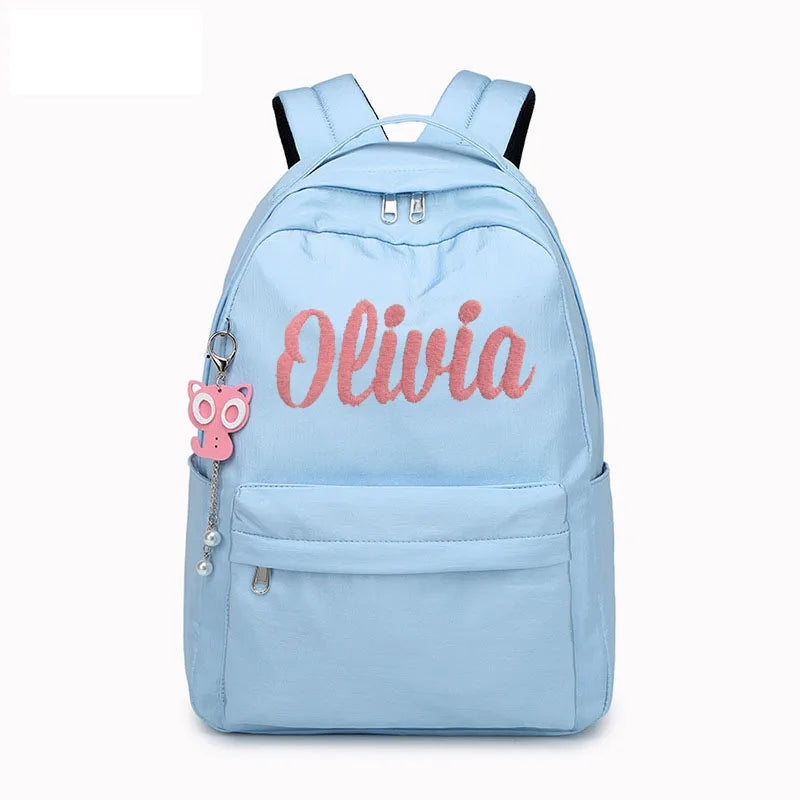Personalized Embroidered Name Bag School Backpack For Teen Girls, Fits 14 Inch Laptop, Simple Solid Color Backpack Rucksack Kid