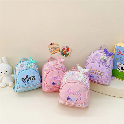 Personalized Embroidered Toddler Backpack Cute Kindergarten Backpacks Little Kid Preschool Bookbag Cute Mermaid Sequin Backpack