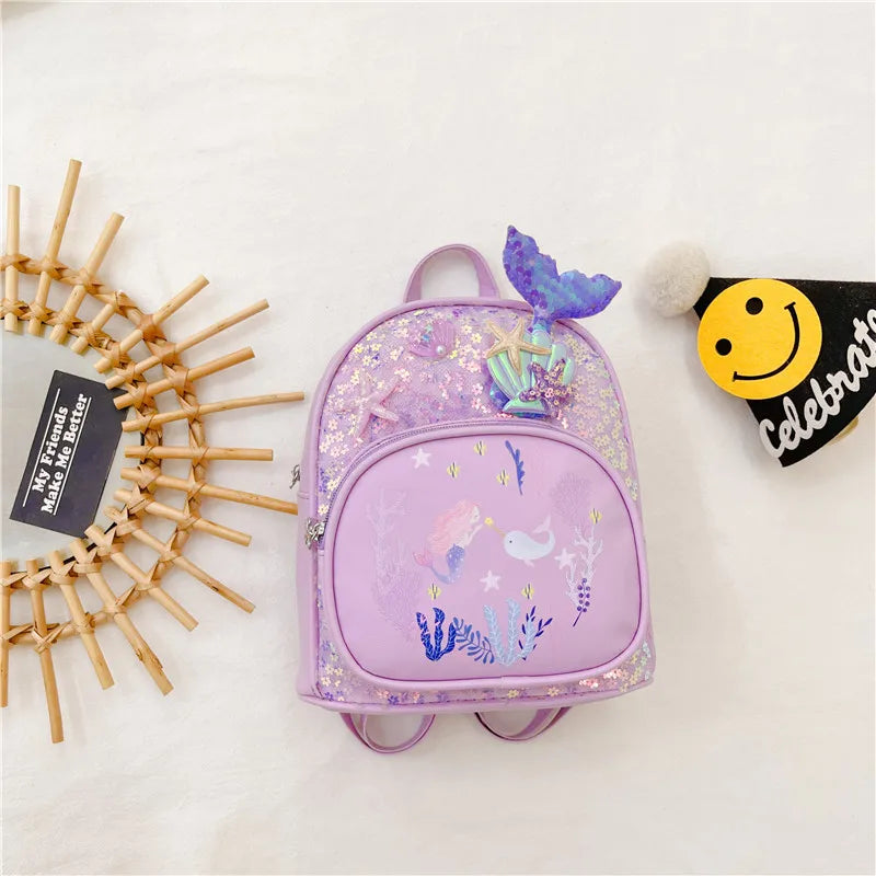 Personalized Embroidered Toddler Backpack Cute Kindergarten Backpacks Little Kid Preschool Bookbag Cute Mermaid Sequin Backpack