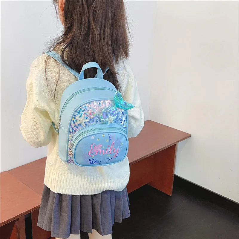 Personalized Embroidered Toddler Backpack Cute Kindergarten Backpacks Little Kid Preschool Bookbag Cute Mermaid Sequin Backpack