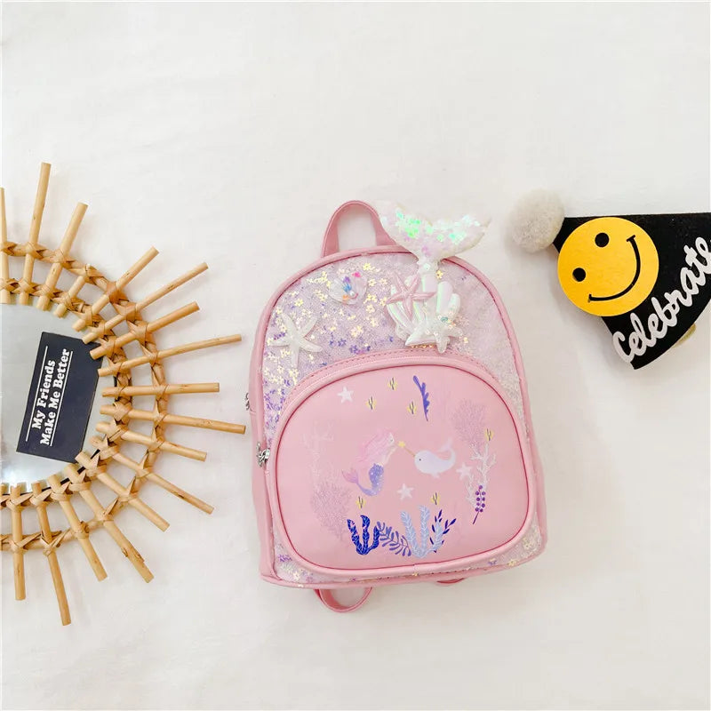Personalized Embroidered Toddler Backpack Cute Kindergarten Backpacks Little Kid Preschool Bookbag Cute Mermaid Sequin Backpack