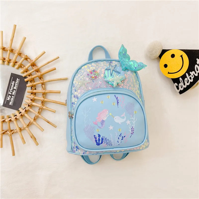Personalized Embroidered Toddler Backpack Cute Kindergarten Backpacks Little Kid Preschool Bookbag Cute Mermaid Sequin Backpack
