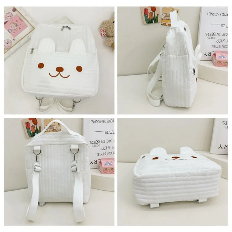 Personalized Embroidery Cute Bear Pattern Children's Backpack Custom Name Solid Color Casual Daily Kids Backpack Cartoon Bag