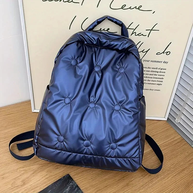 Personalized Embroidery Name Putter Quilted Backpack Solid Color School Bag Custom Any Name Padded Travel Vacation Rucksack