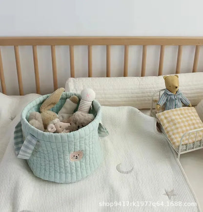 Personalized Name Bear Storage Bucket Cotton Storage Basket Diaper Bag Large Capacity Cotton Storage Bin for Home Nursery Room