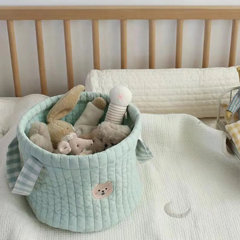 Personalized Name Bear Storage Bucket Cotton Storage Basket Diaper Bag Large Capacity Cotton Storage Bin for Home Nursery Room