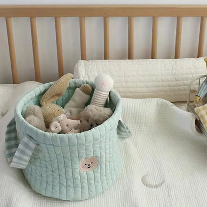 Personalized Name Bear Storage Bucket Cotton Storage Basket Diaper Bag Large Capacity Cotton Storage Bin for Home Nursery Room