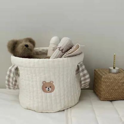 Personalized Name Bear Storage Bucket Cotton Storage Basket Diaper Bag Large Capacity Cotton Storage Bin for Home Nursery Room