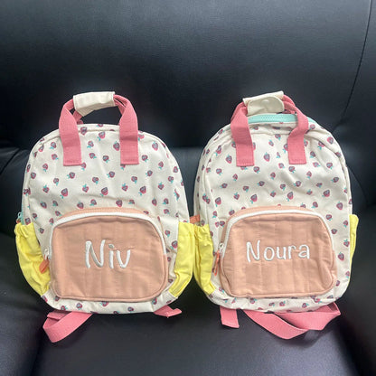 Personalized Name Embroidered Kids Backpack Custom Name Embroidery Backpack for Girls and Boys Backpack Strawberry Toddler