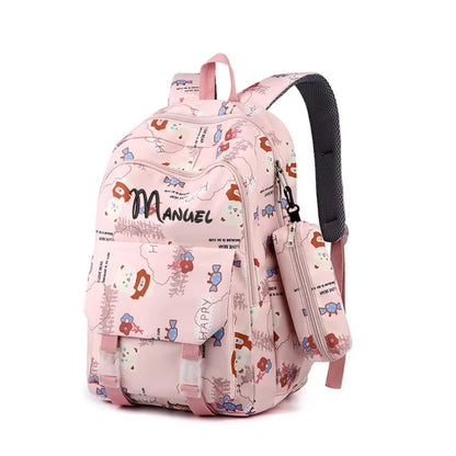 Personalized Name Large Capacity Backpack With Pen Bag, Cartoon Bear Lightweight Waterproof Backpack School Bag Children's Gift