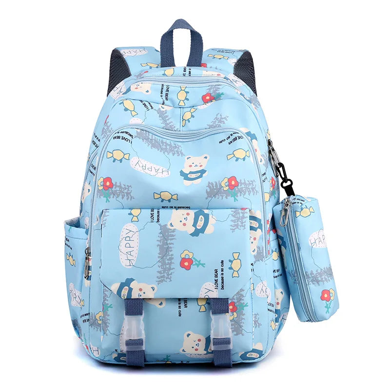 Personalized Name Large Capacity Backpack With Pen Bag, Cartoon Bear Lightweight Waterproof Backpack School Bag Children's Gift