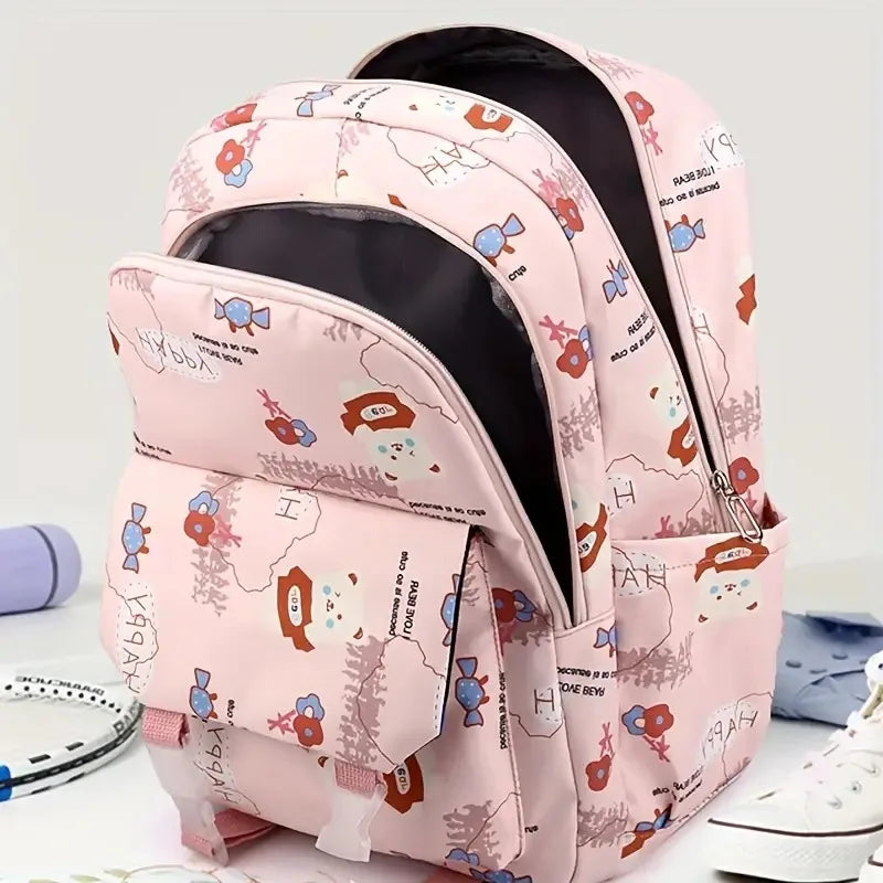 Personalized Name Large Capacity Backpack With Pen Bag, Cartoon Bear Lightweight Waterproof Backpack School Bag Children's Gift