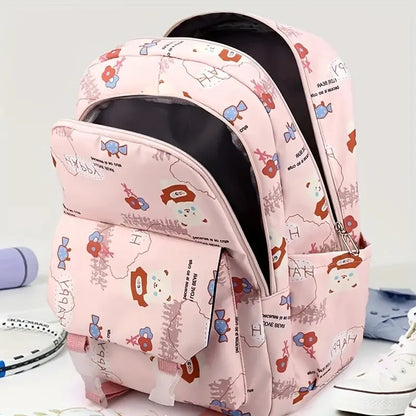 Personalized Name Large Capacity Backpack With Pen Bag, Cartoon Bear Lightweight Waterproof Backpack School Bag Children's Gift