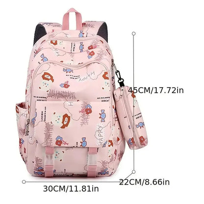 Personalized Name Large Capacity Backpack With Pen Bag, Cartoon Bear Lightweight Waterproof Backpack School Bag Children's Gift