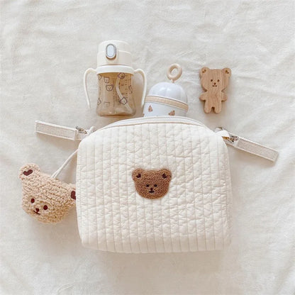Personalized Name Small Diaper Bag Quilted Cotton Organizer Bags Mini Kawaii Cosmetic Bag Cute Makeup Bag with Stroller Hooks