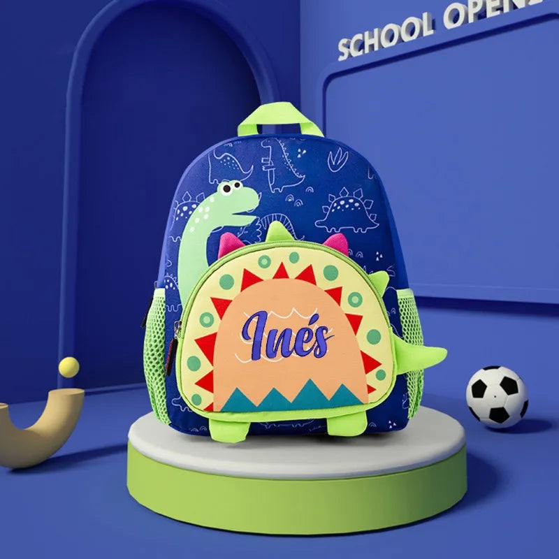Personalized Name Waterproof Blue Green 3D Dinosaur Schoolbag Kids Backpack Backpack Zipper Closure Custom Dinosaur Backpack