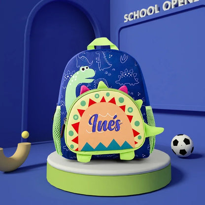 Personalized Name Waterproof Blue Green 3D Dinosaur Schoolbag Kids Backpack Backpack Zipper Closure Custom Dinosaur Backpack