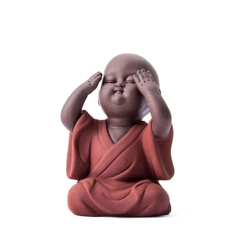 Pet Ceramic Buddha Statue Tea Purple Sand Buddhist Monk Home Decor Miniature Ornaments Crafts Zen Bonze Gift