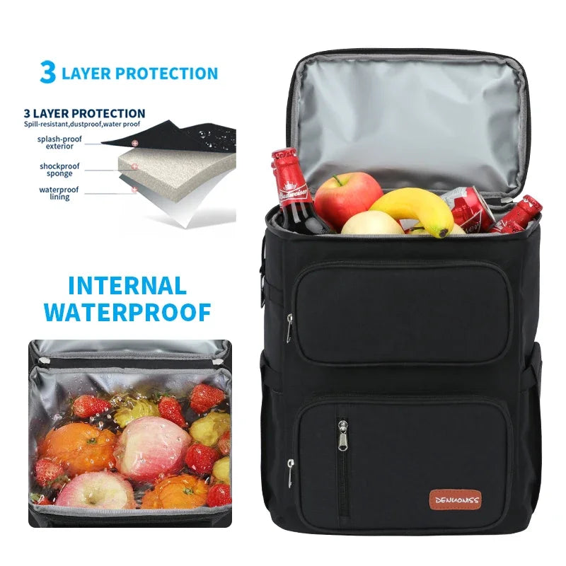 Picnic Cooler Bag Large Capacity Camping Meal Hikking Thermal Backpack with Bottle Opener 100% Leakproof Insulated Lunch Bags