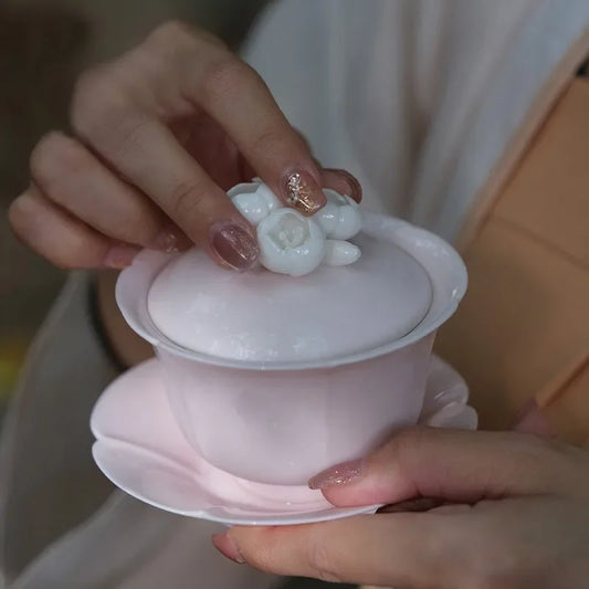 Pinch Flower Teacup Ceramic Gaiwan  Bowl Chinese Kung Fu Tea Set Handmade Ladies Gaiwan Cup Water Cup Pu'er Tea Sets Gift