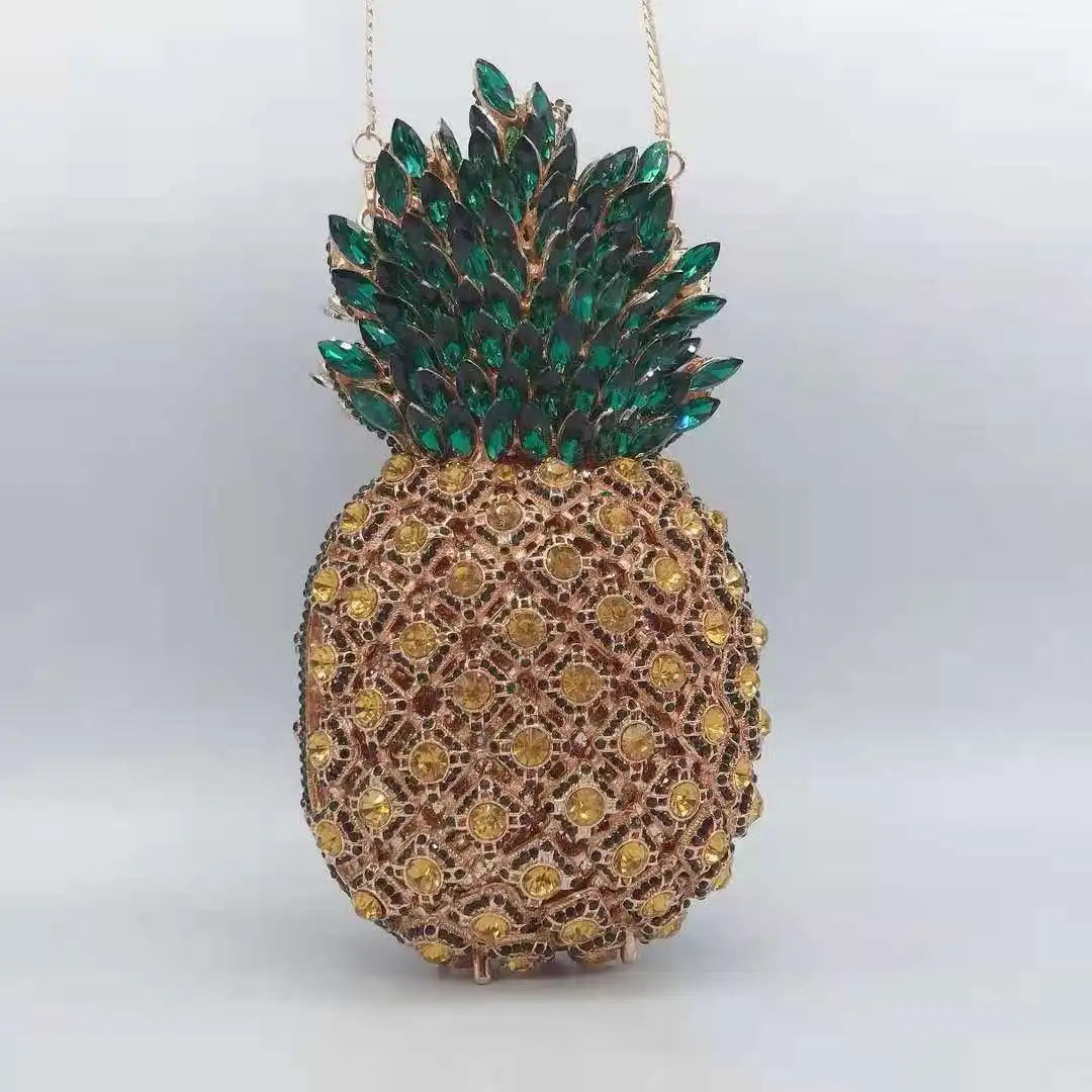Pineapple Shape Metal Crystal Clutch Fashion Wedding Bridal Clutch Purses Elegant Women’s Diamond Shoulder Bag Chain Clutches