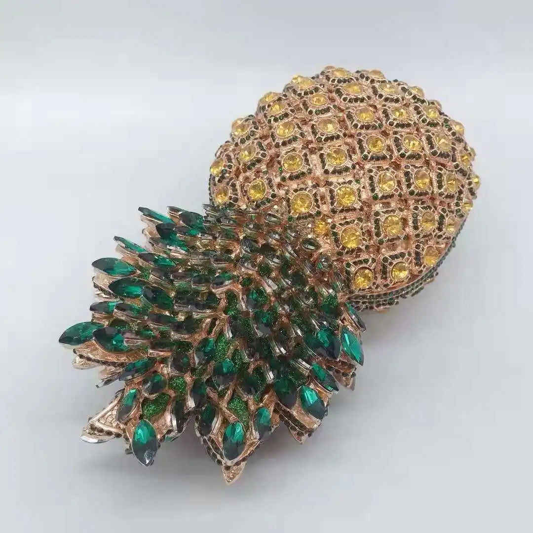 Pineapple Shape Metal Crystal Clutch Fashion Wedding Bridal Clutch Purses Elegant Women’s Diamond Shoulder Bag Chain Clutches
