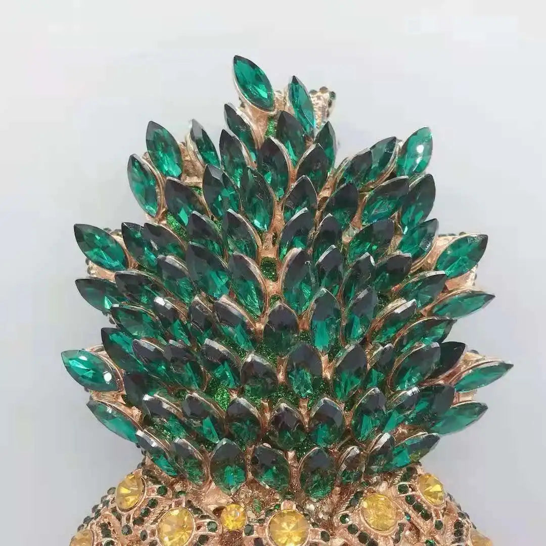 Pineapple Shape Metal Crystal Clutch Fashion Wedding Bridal Clutch Purses Elegant Women’s Diamond Shoulder Bag Chain Clutches