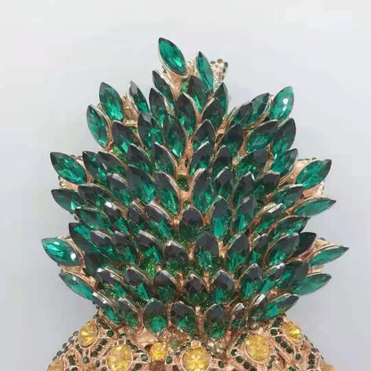 Pineapple Shape Metal Crystal Clutch Fashion Wedding Bridal Clutch Purses Elegant Women’s Diamond Shoulder Bag Chain Clutches