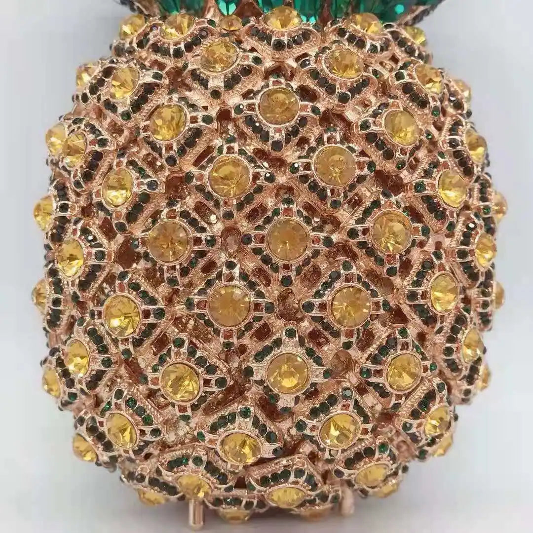 Pineapple Shape Metal Crystal Clutch Fashion Wedding Bridal Clutch Purses Elegant Women’s Diamond Shoulder Bag Chain Clutches