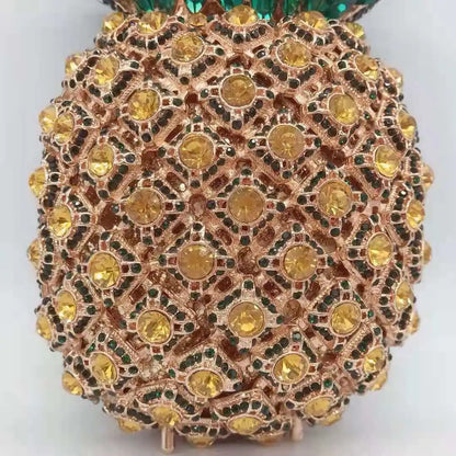 Pineapple Shape Metal Crystal Clutch Fashion Wedding Bridal Clutch Purses Elegant Women’s Diamond Shoulder Bag Chain Clutches