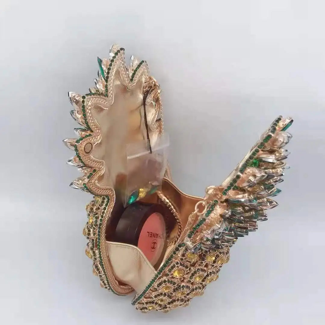 Pineapple Shape Metal Crystal Clutch Fashion Wedding Bridal Clutch Purses Elegant Women’s Diamond Shoulder Bag Chain Clutches