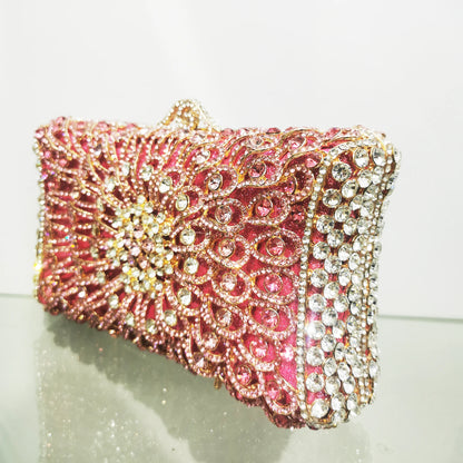 Pink Blue Hollow Out Rhinestone Handbag Woman Diamond Bridal Prom Dinner Purse Retro Style Crystal Wedding Party Cocktail Bags