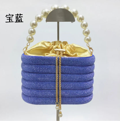 Pink/Blue/Purple Stones Tote Bag summer Rhinestone Small Handbags Dinner Handbag For Women Shoulder Bag Bridal Purse