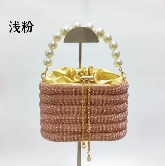 Pink/Blue/Purple Stones Tote Bag summer Rhinestone Small Handbags Dinner Handbag For Women Shoulder Bag Bridal Purse