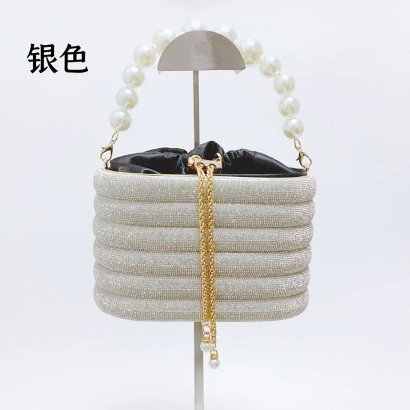 Pink/Blue/Purple Stones Tote Bag summer Rhinestone Small Handbags Dinner Handbag For Women Shoulder Bag Bridal Purse